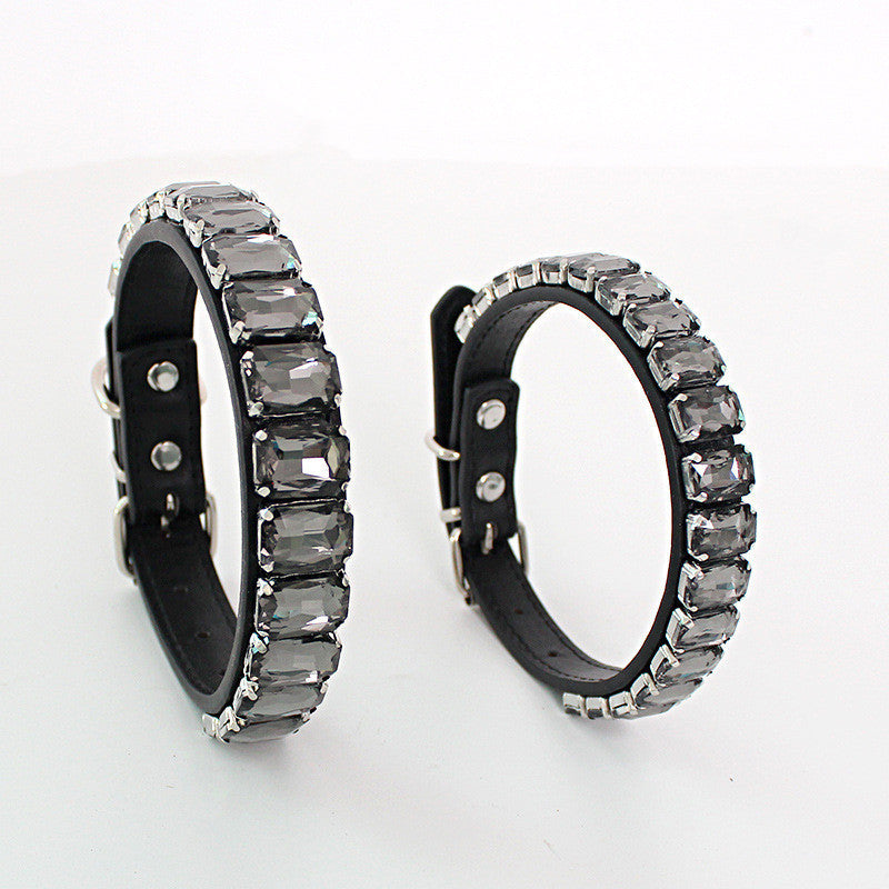 Adjustable Faux Leather Diamond Diva Dog Collar