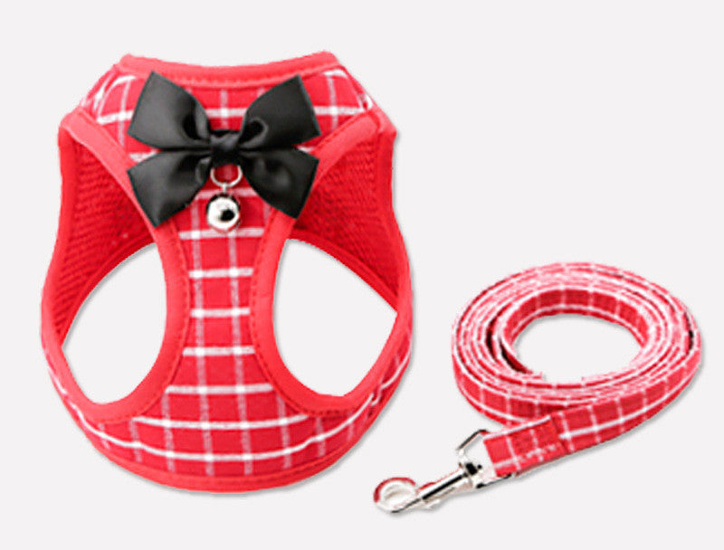 Breathable Mesh Pet Harness Set with Bow Tie – Cats & Small Dogs - Fluffs Club
