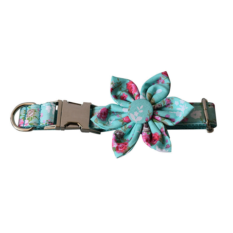 Green Rose Floral Cotton Dog Collar - Fluffs Club