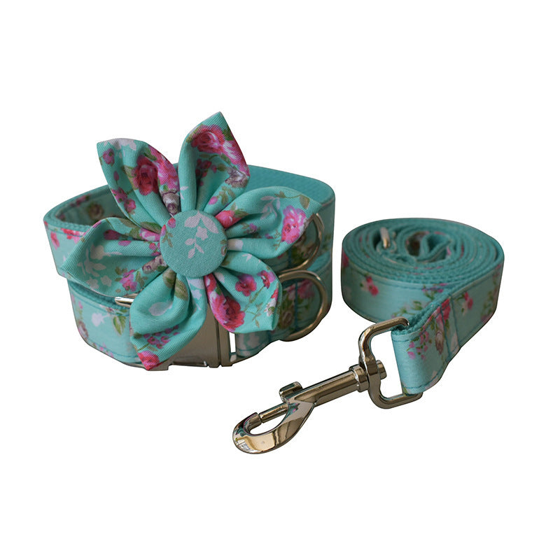 Green Rose Floral Cotton Dog Collar - Fluffs Club