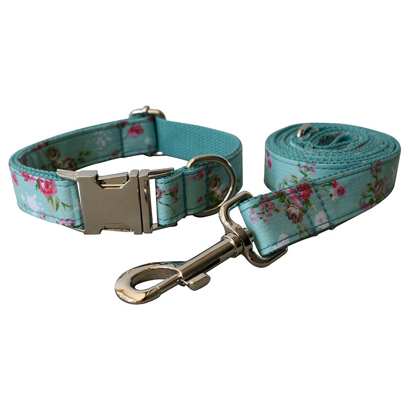 Green Rose Floral Cotton Dog Collar - Fluffs Club