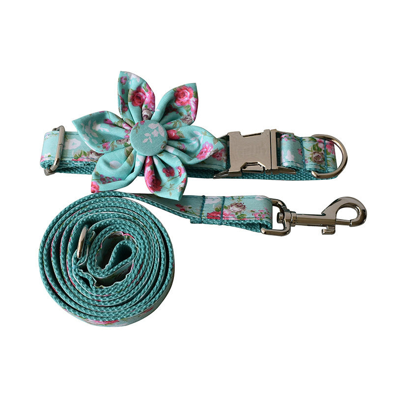 Green Rose Floral Cotton Dog Collar - Fluffs Club