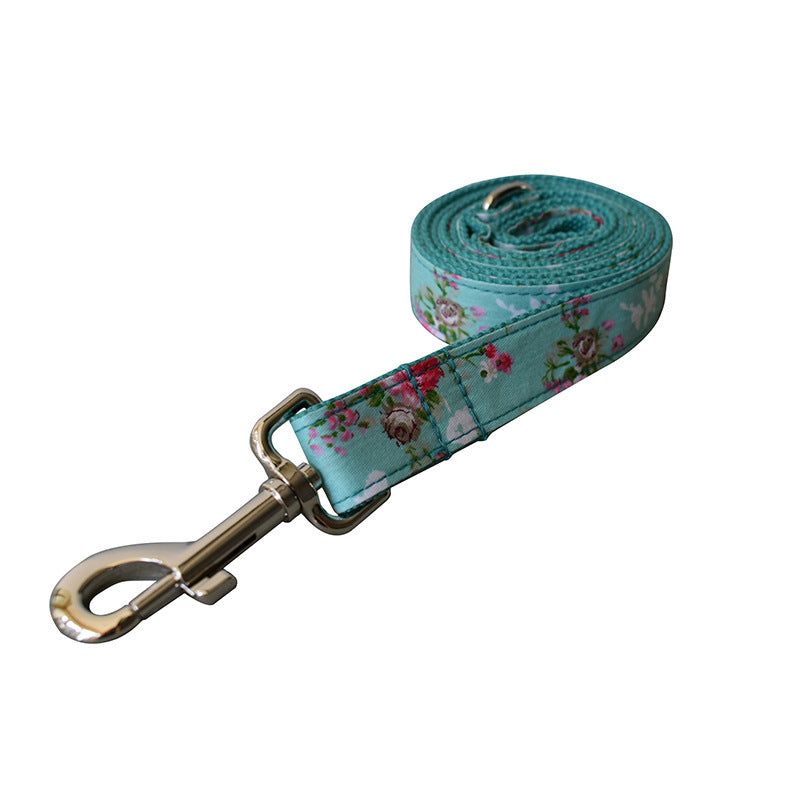 Green Rose Floral Cotton Dog Collar - Fluffs Club