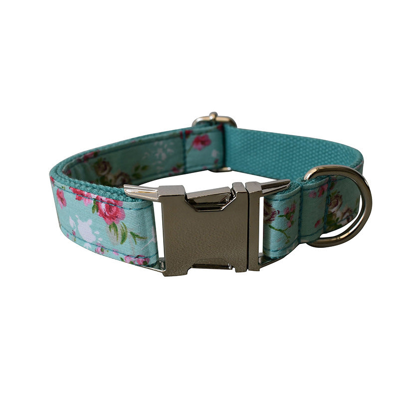 Green Rose Floral Cotton Dog Collar - Fluffs Club