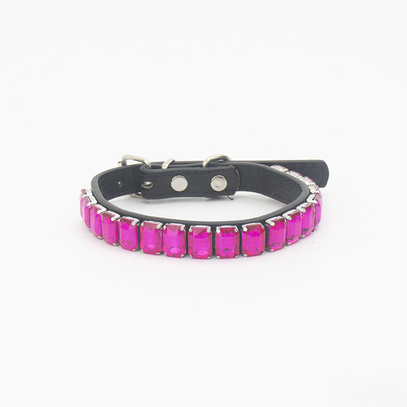Adjustable Faux Leather Diamond Diva Dog Collar