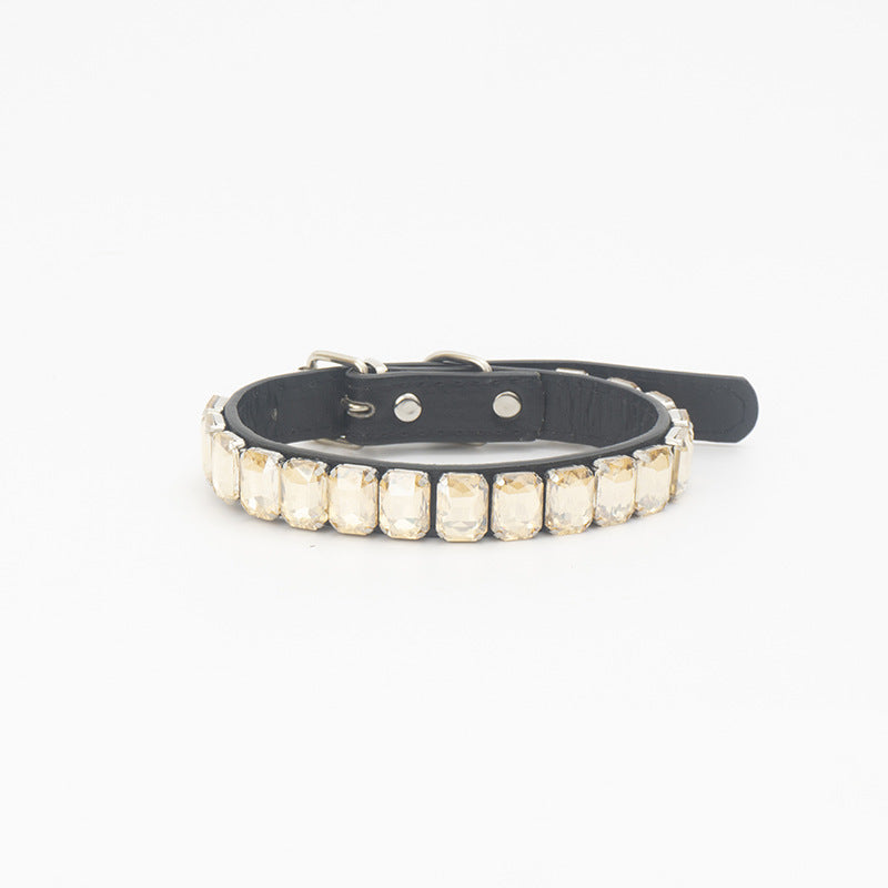 Adjustable Faux Leather Diamond Diva Dog Collar