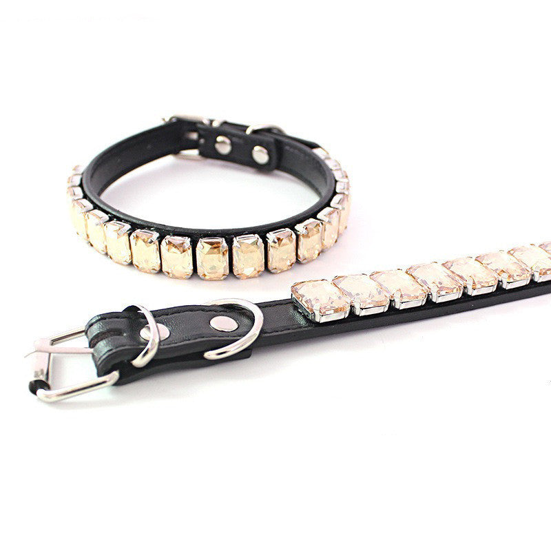 Adjustable Faux Leather Diamond Diva Dog Collar