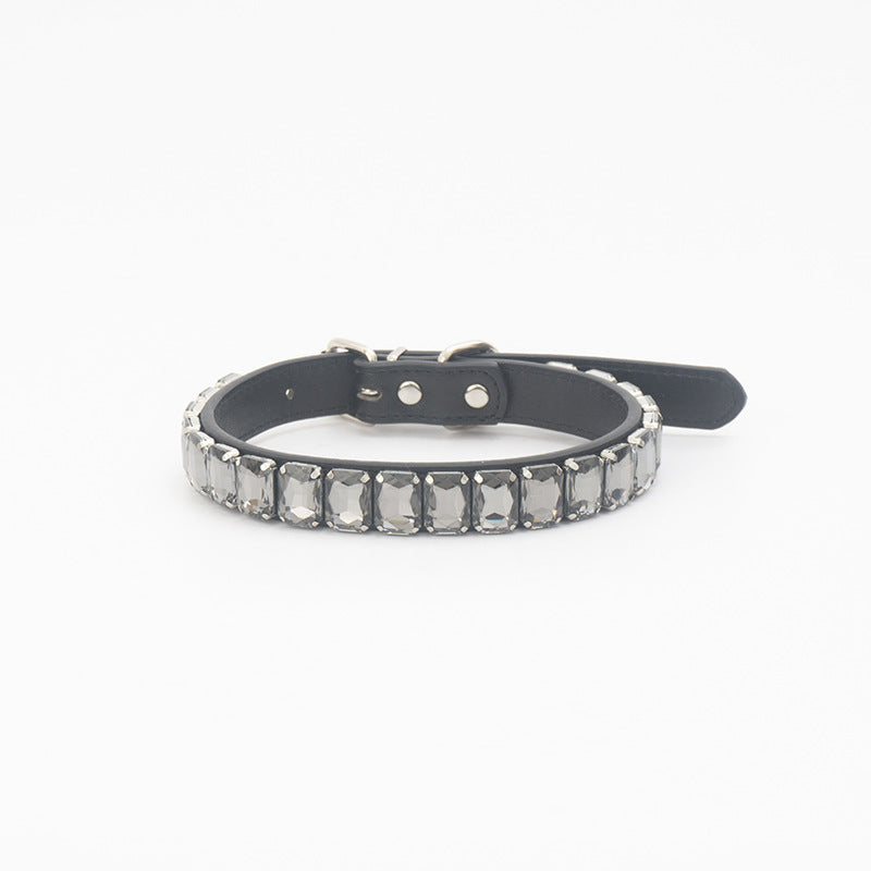 Adjustable Faux Leather Diamond Diva Dog Collar