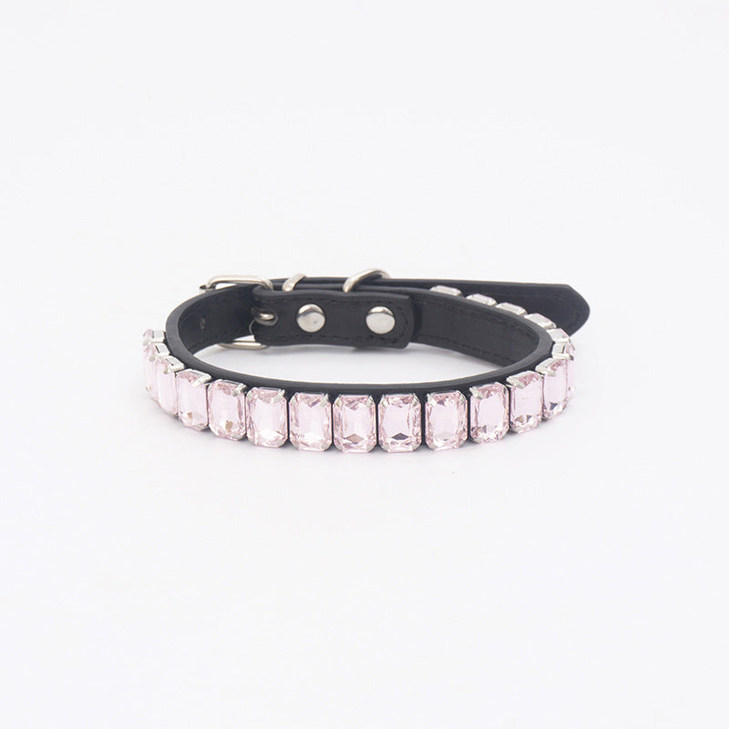 Adjustable Faux Leather Diamond Diva Dog Collar