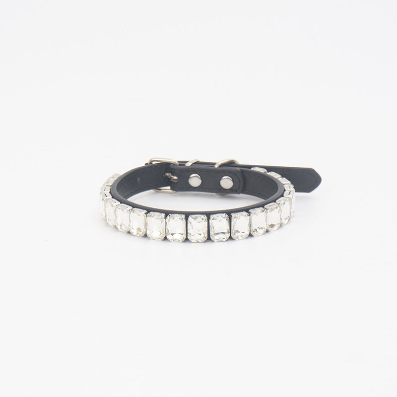 Adjustable Faux Leather Diamond Diva Dog Collar