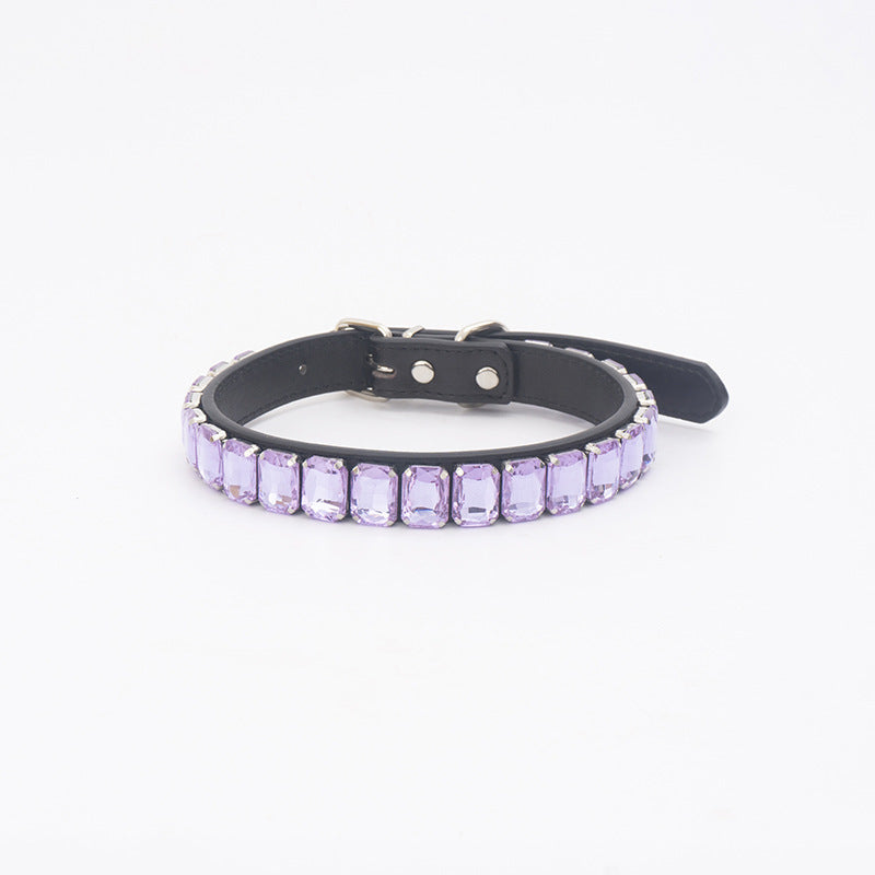 Adjustable Faux Leather Diamond Diva Dog Collar
