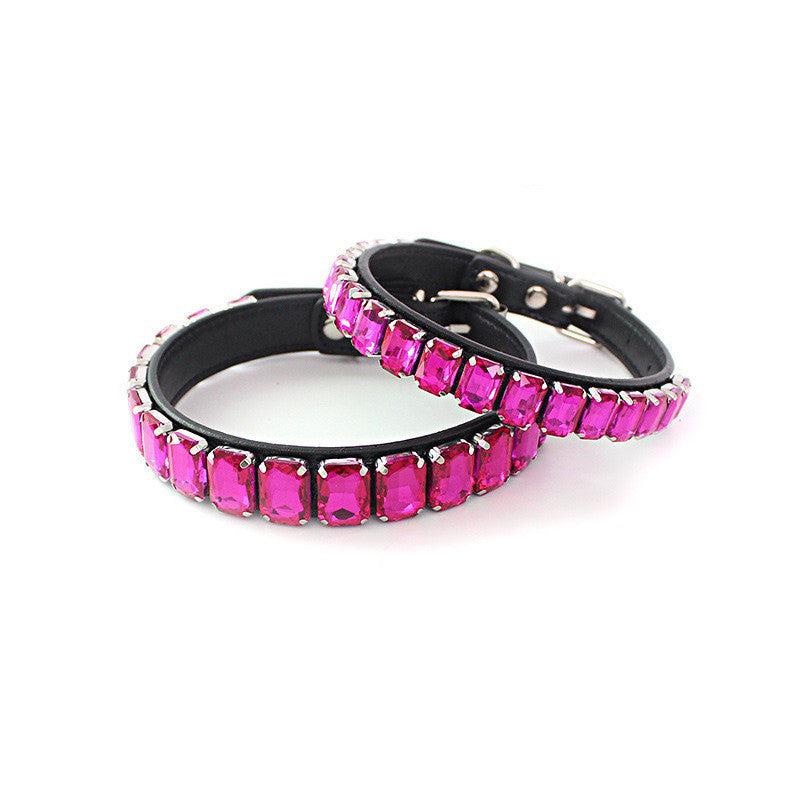 Adjustable Faux Leather Diamond Diva Dog Collar