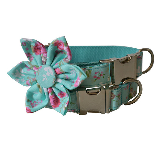Green Rose Floral Cotton Dog Collar - Fluffs Club