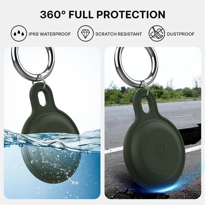 Silicone AirTag Holder Keychain Case – Shockproof Waterproof Protective Black