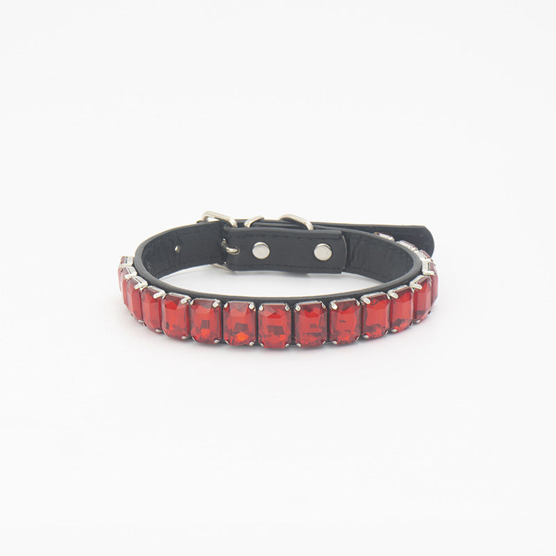 Adjustable Faux Leather Diamond Diva Dog Collar
