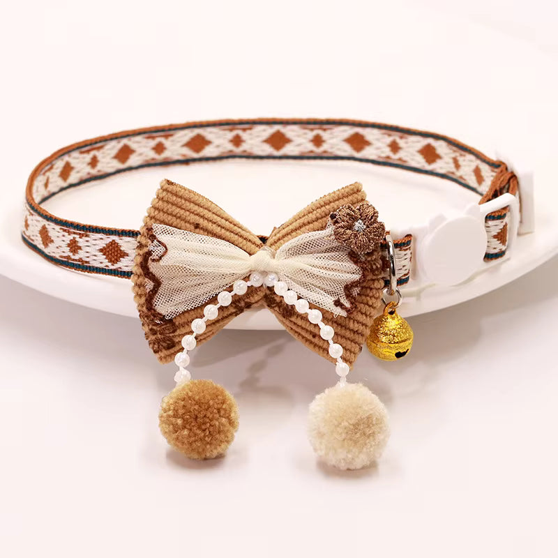 Elegant Lace Bow Pet Collar - Adjustable Necklace-Style Collar for Cats