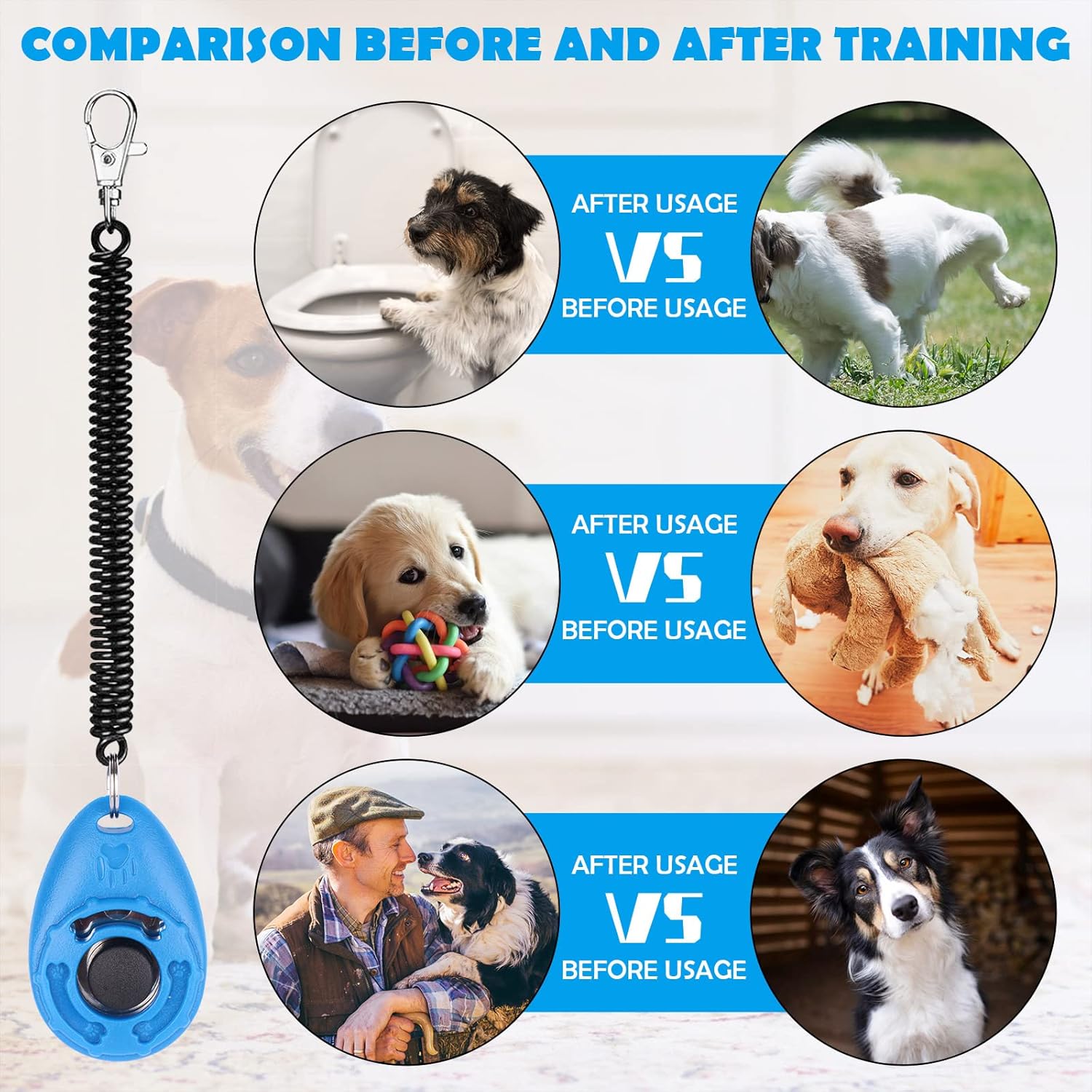 x3 Pack Dog Training Clicker for Schooling and Communication White/Black/Blue - Fluffs Club