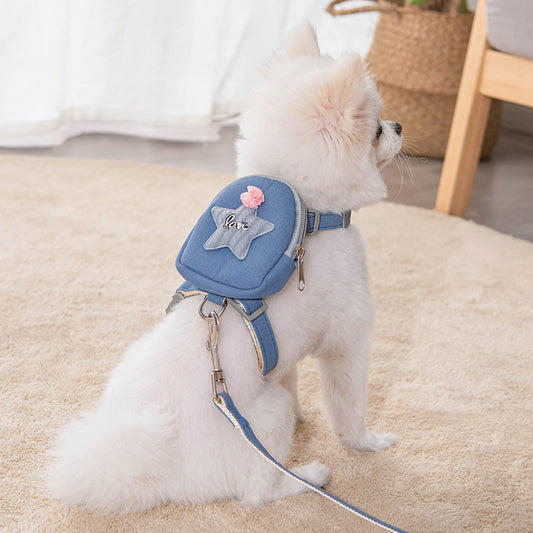 Cute Dog Harness with Leash & Mini Backpack - Fluffs Club