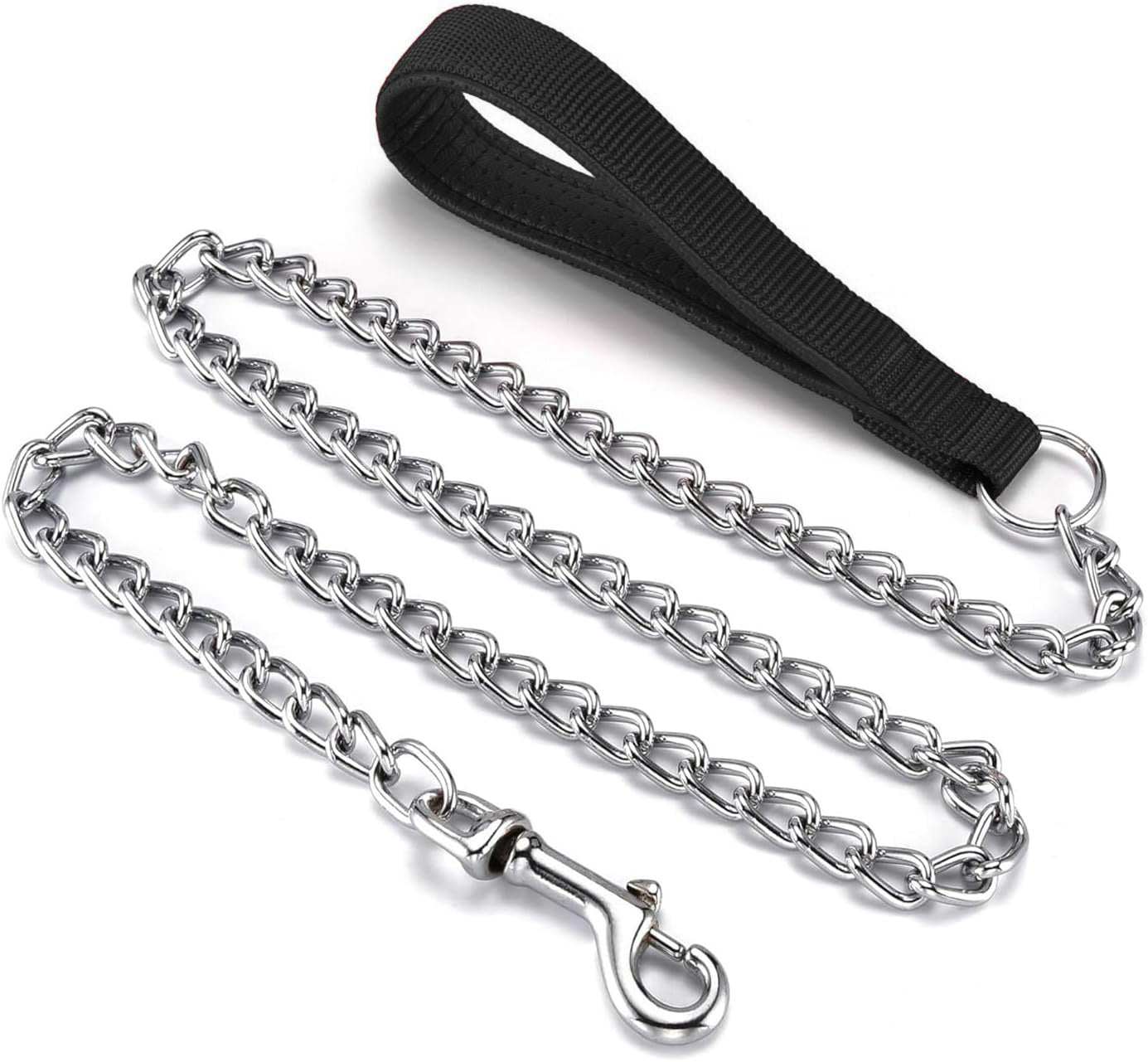 Stainless Steel Chain Leash – 120cm Chew Proof Lead with Soft Padded Handle - Fluffs Club