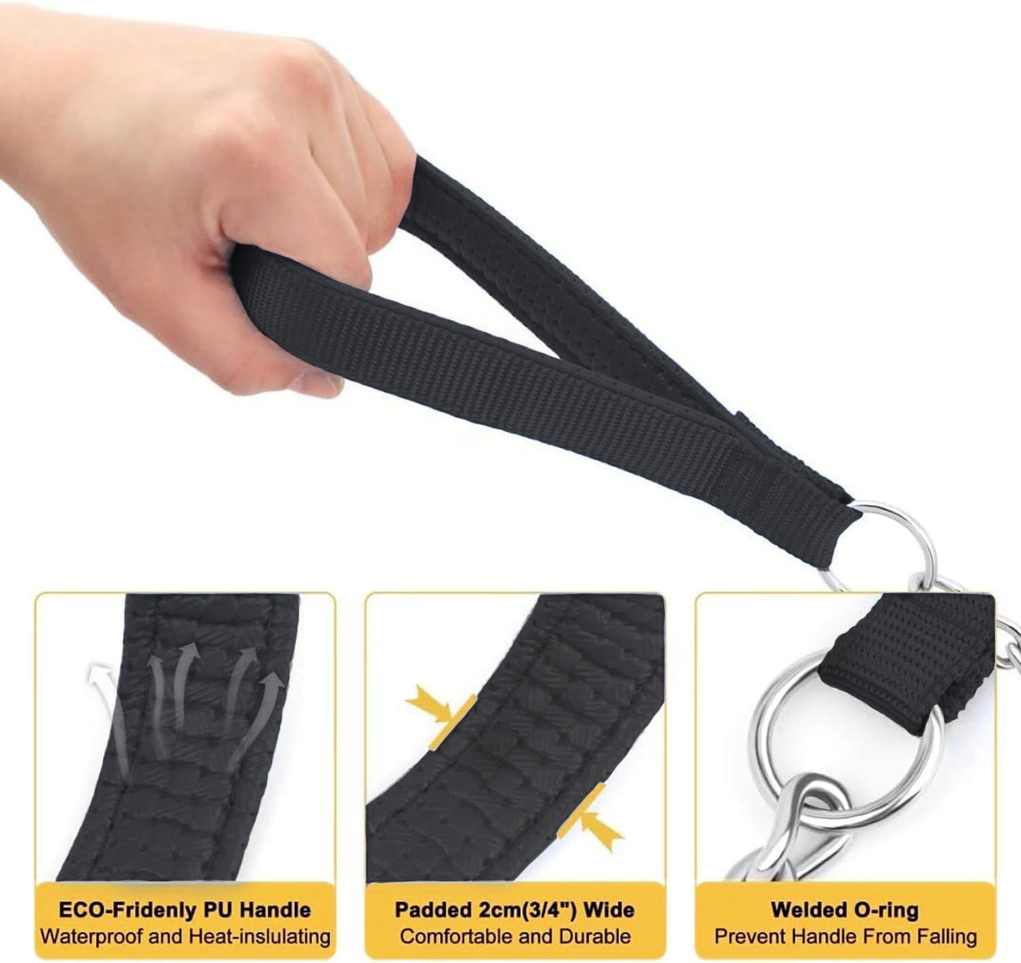 Stainless Steel Chain Leash – 120cm Chew Proof Lead with Soft Padded Handle - Fluffs Club